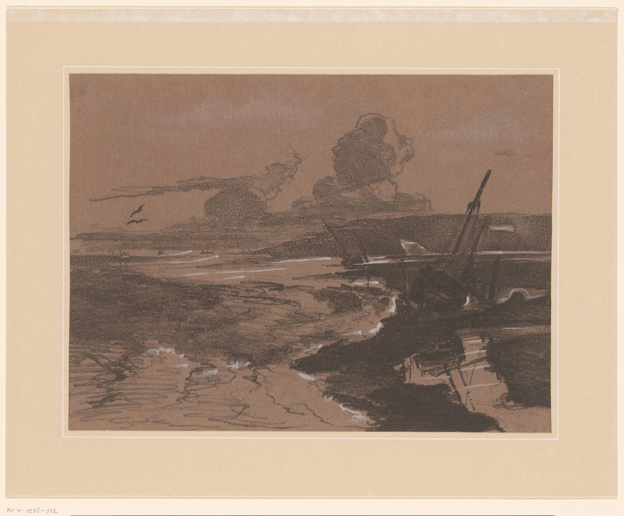 Strandade skeppsvrak efter en storm Landskapsstudier (serietitel) Studier av landskap (serietitel) av François Louis Français (attributed to)