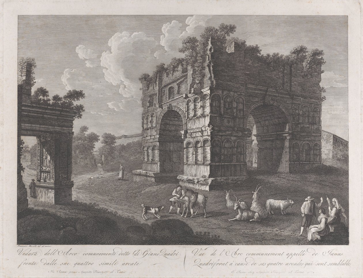 Utsikt över Janusbågen, med herdar och getter i förgrunden, 1795-1800., 1795-1800. av François Morel