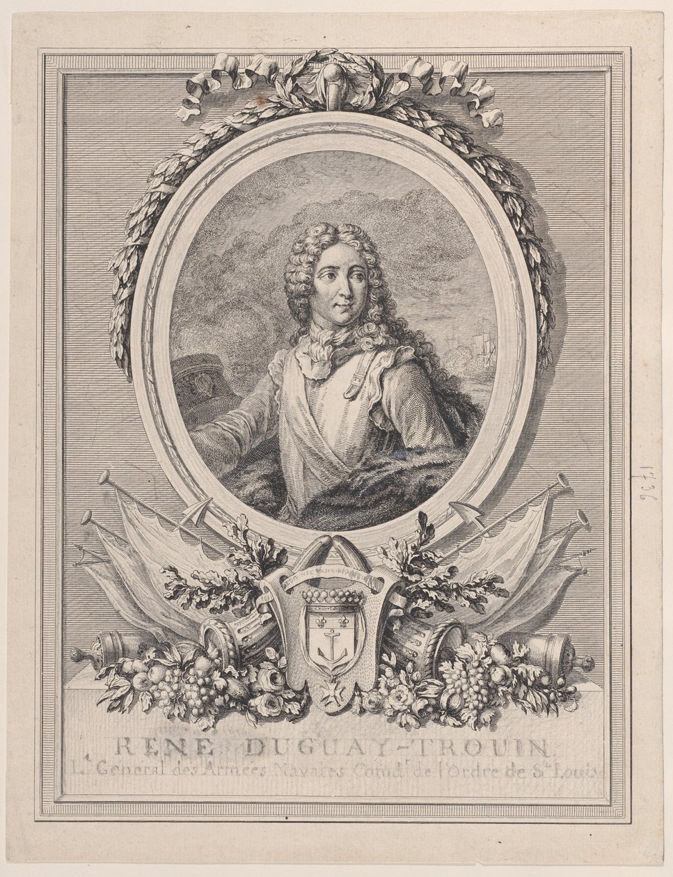 Porträtt av René Duguay-Trouin, generallöjtnant för kungens sjöarméer, 1..., 1765-1807. av François Nicolas Barthélemy Dequevauviller