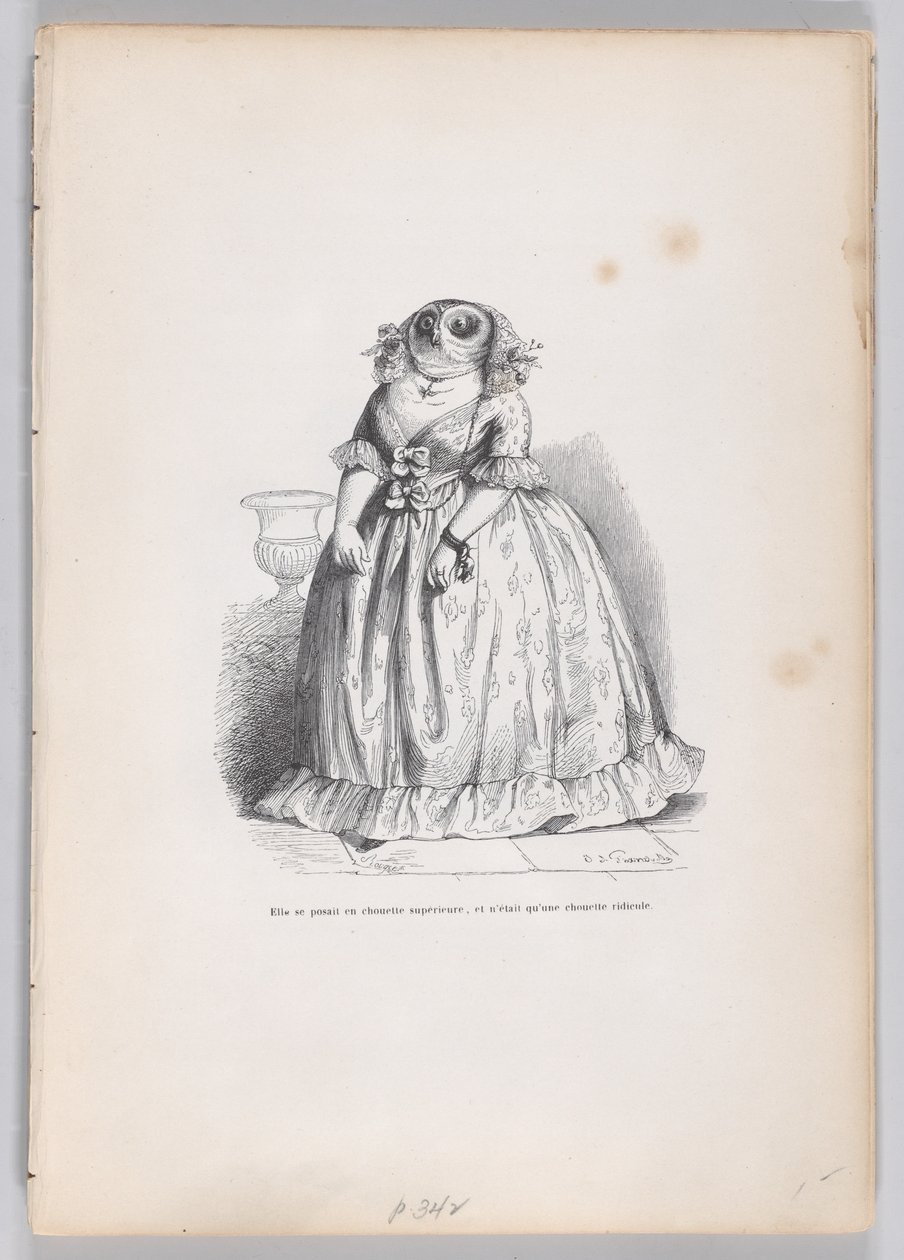 Hon utgav sig som en överlägsen uggla, och var bara en löjlig uggla från Scener från..., ca. 1837-47. av François Rouget