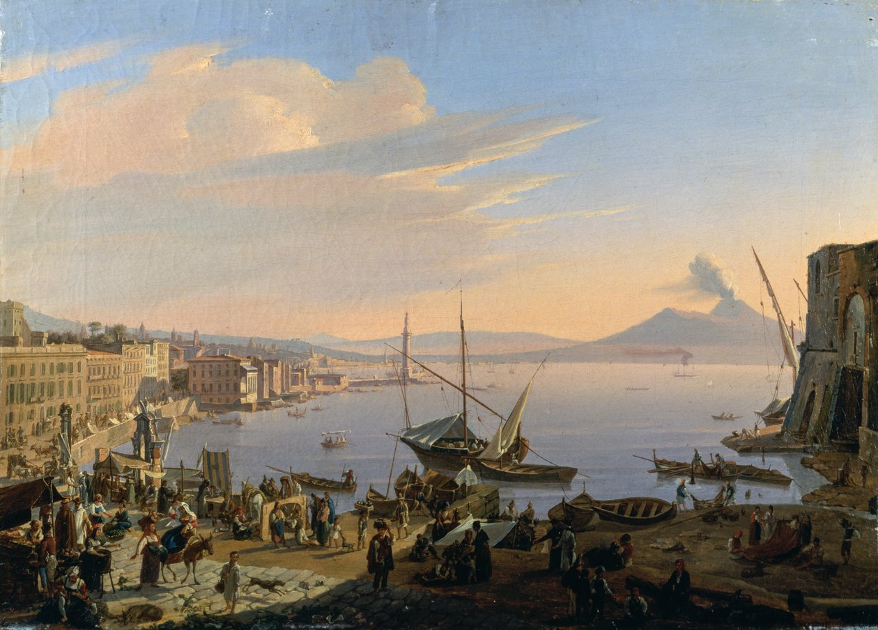 Utsikt över Neapel med Vesuvius i bakgrunden, av Frans Vervloet (1795-1872), olja på duk, 35x48 cm av François Vervloet