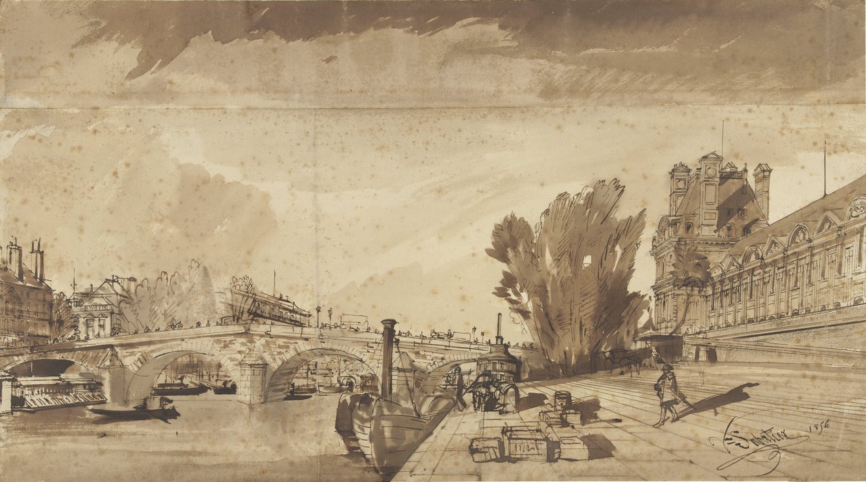 Seinen och Pont Royal; till höger Pavillon de Flore och en flygel av Louvren av François Victor Sabatier
