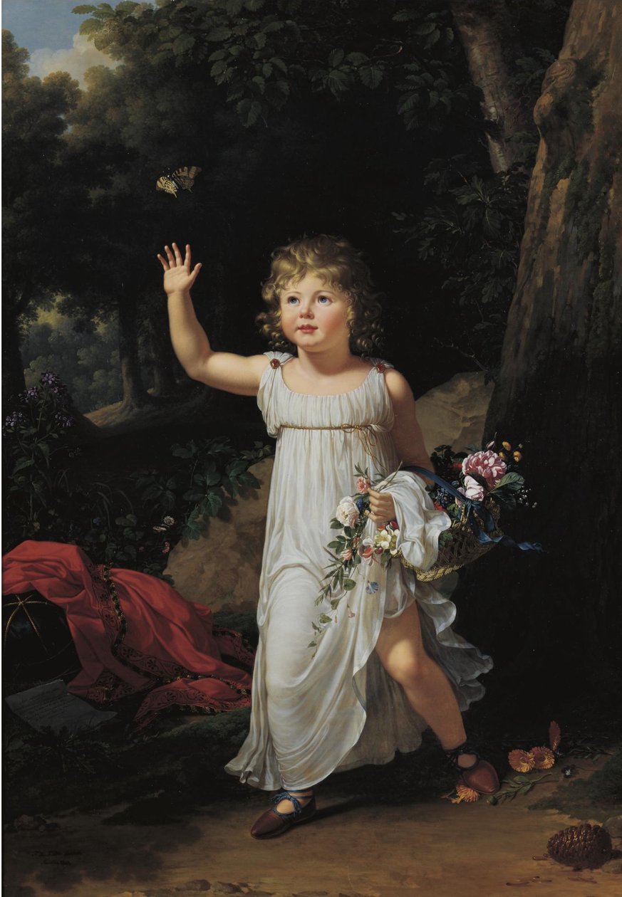 franska  Portrait du jeune Edgar Clarke Porträtt av Edgar Clarke, i helfigur, i en skog av Francois Xavier Fabre