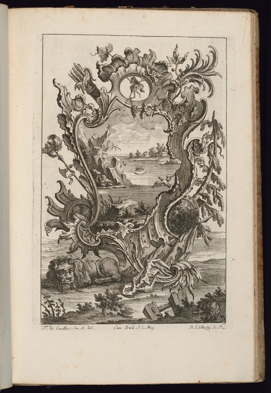 Patron med koger och lejon, bok med oregelbundna patroner av François de Cuvilliés the Elder
