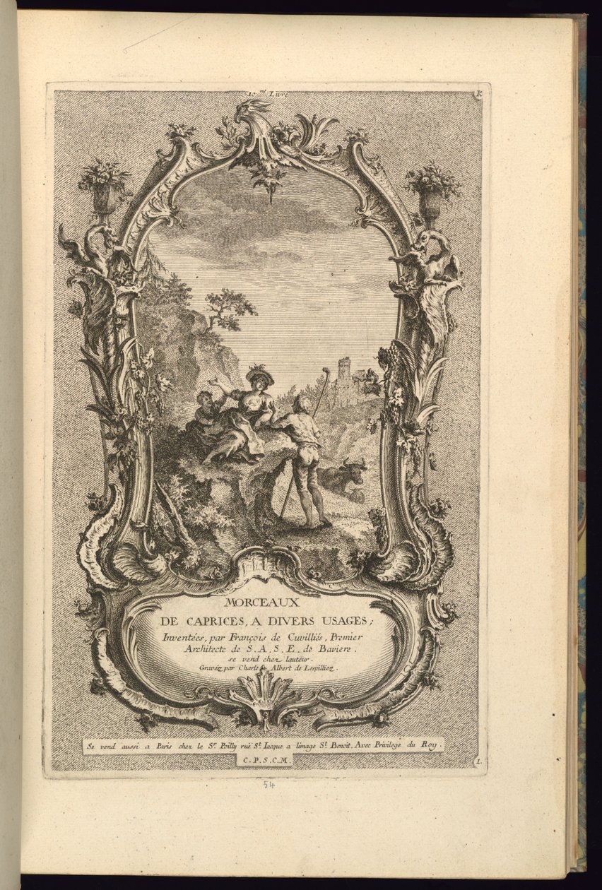 Design för Cartouche med stora och små fack av François de Cuvilliés the Elder