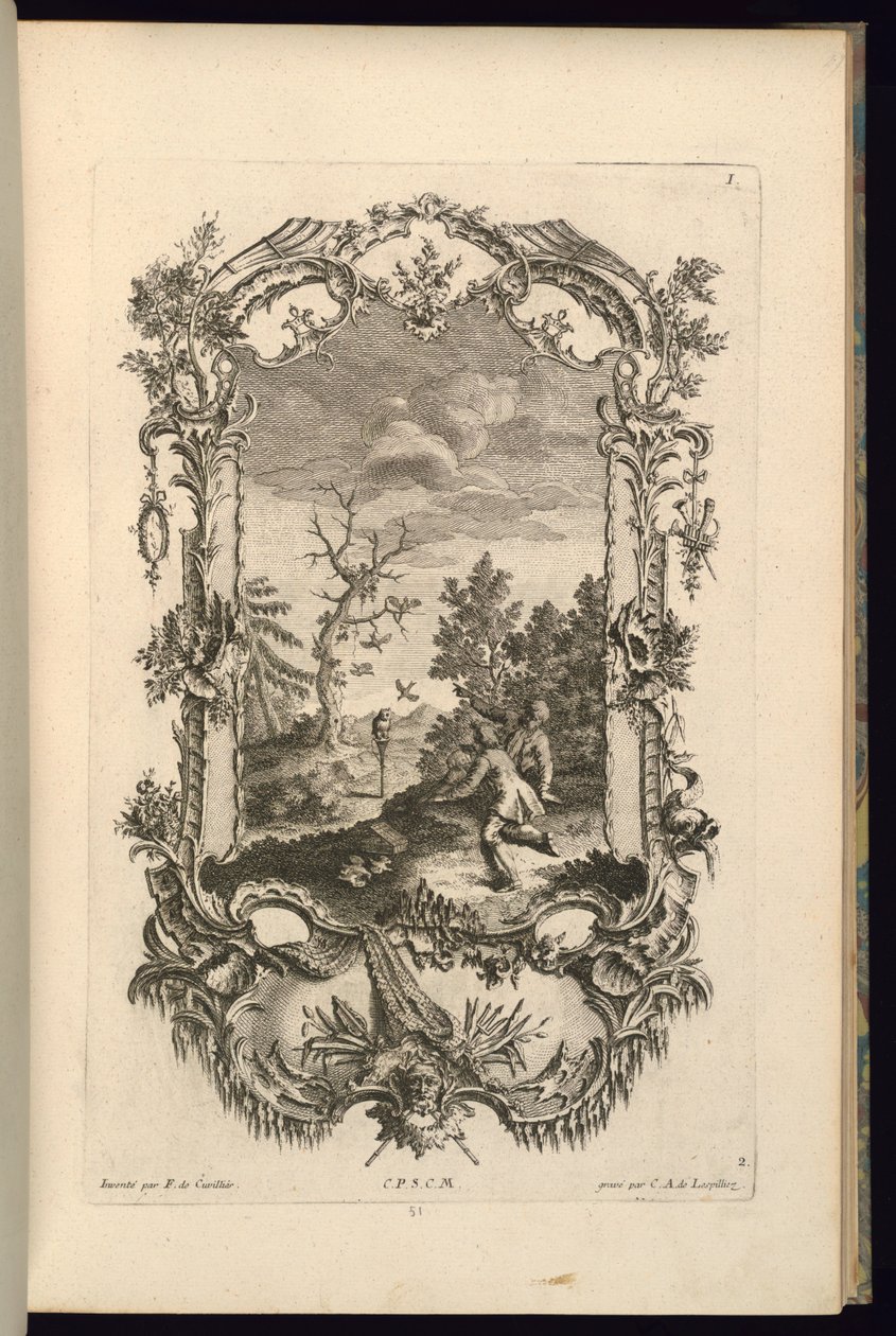 Design för Cartouche med stora och små fack av François de Cuvilliés the Elder