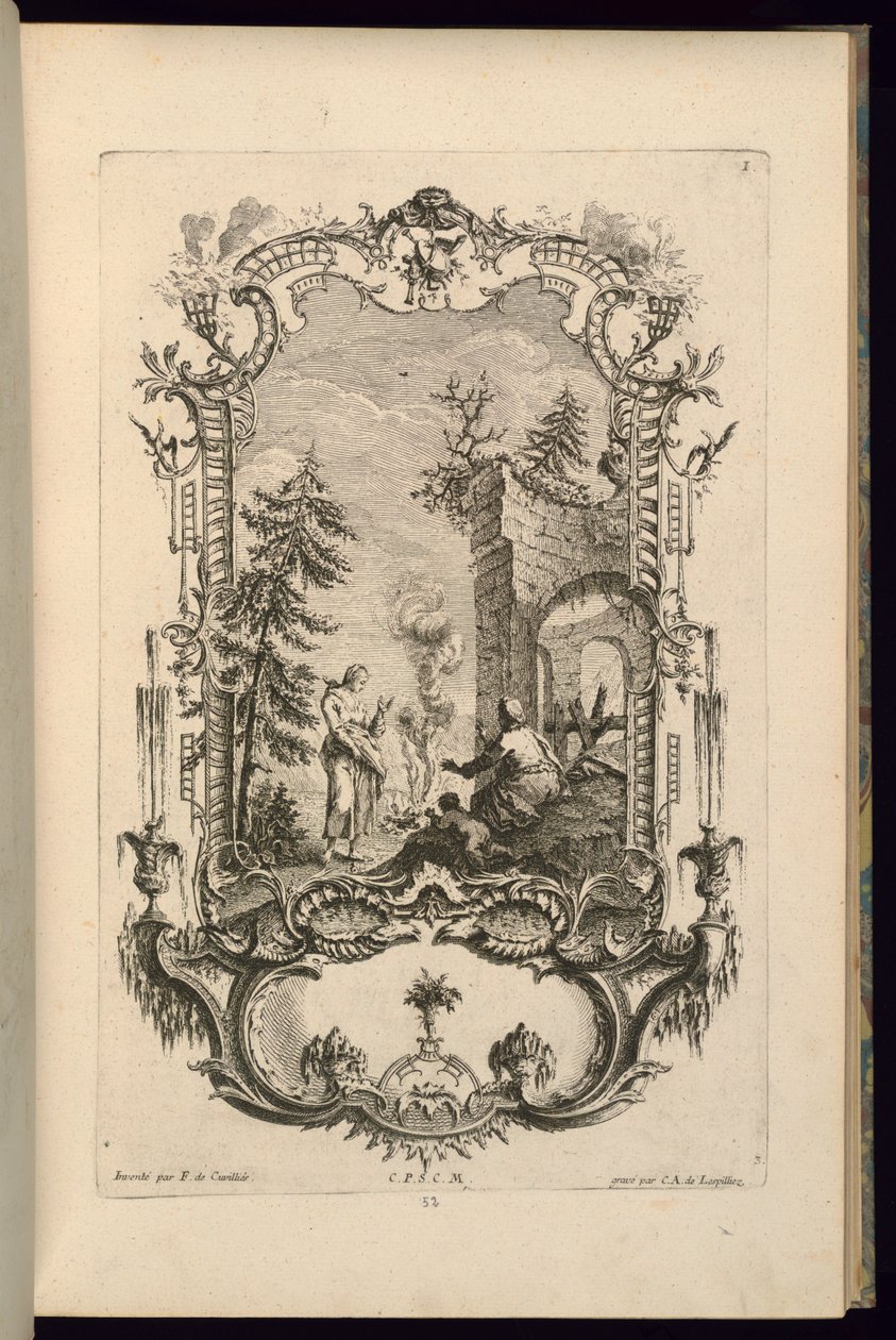 Design för Cartouche med stora och små fack av François de Cuvilliés the Elder