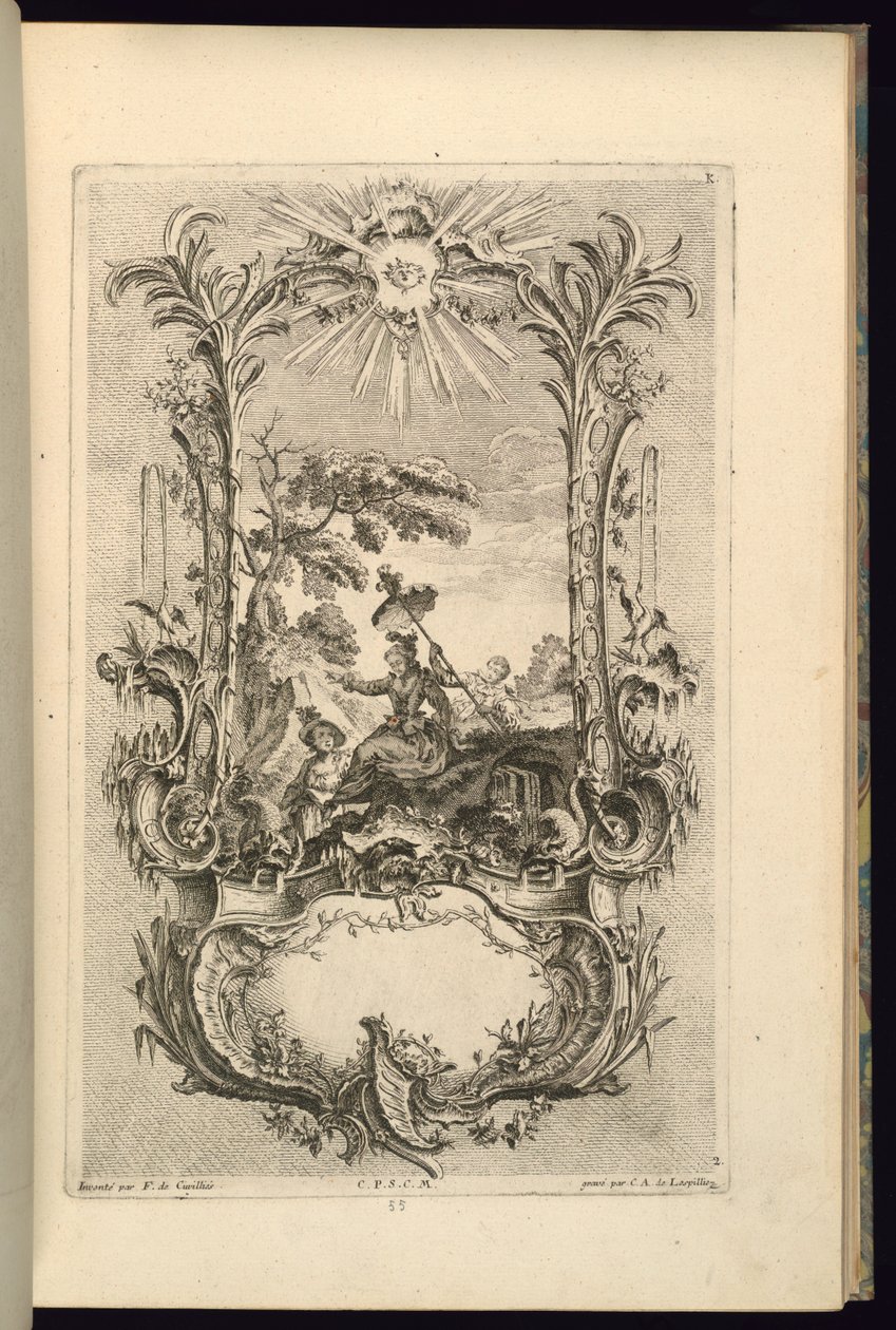 Design för Cartouche med stora och små fack av François de Cuvilliés the Elder