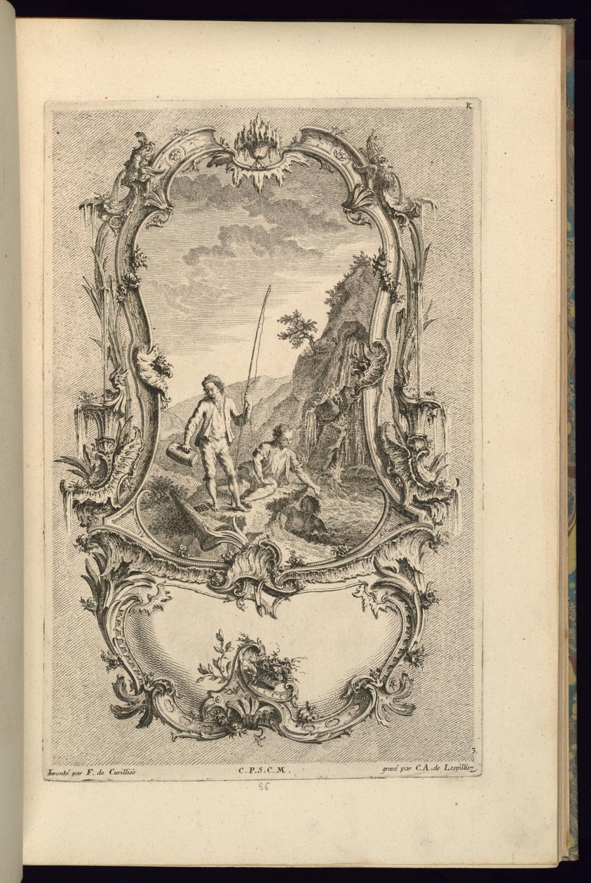 Design för Cartouche med stora och små fack av François de Cuvilliés the Elder