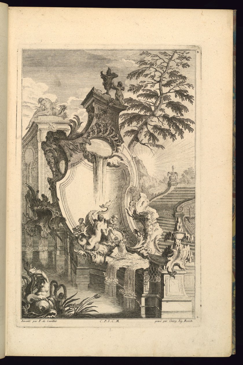 Design för fontän med Putto Riding a Dolphin av François de Cuvilliés the Elder