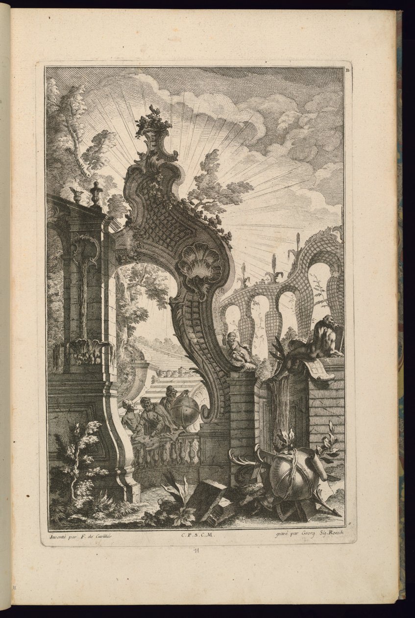 Design för fontän med spaljébågar av François de Cuvilliés the Elder