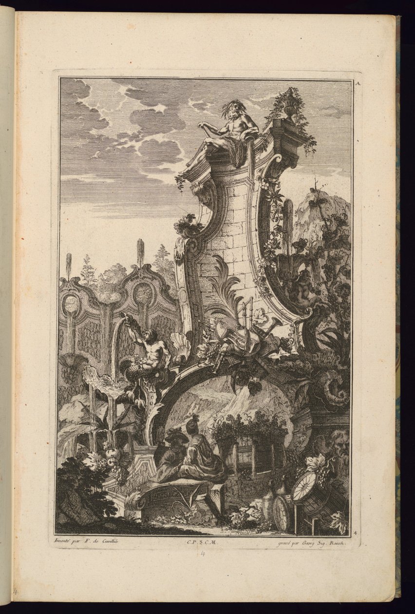 Design för fontän med Trophy of Musical Instruments av François de Cuvilliés the Elder