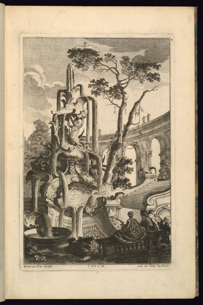Design för fontän med ett par av François de Cuvilliés the Elder
