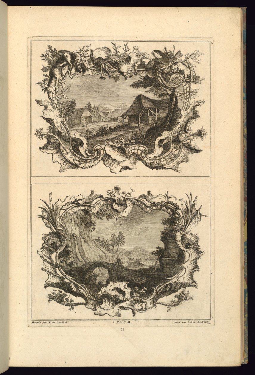 Design för två kartuscher av François de Cuvilliés the Elder