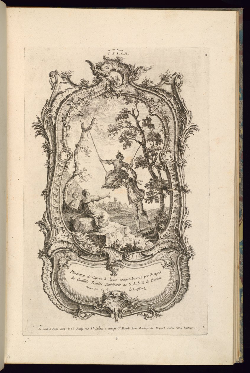 Design för en kartusch med stora och små fack av François de Cuvilliés the Elder