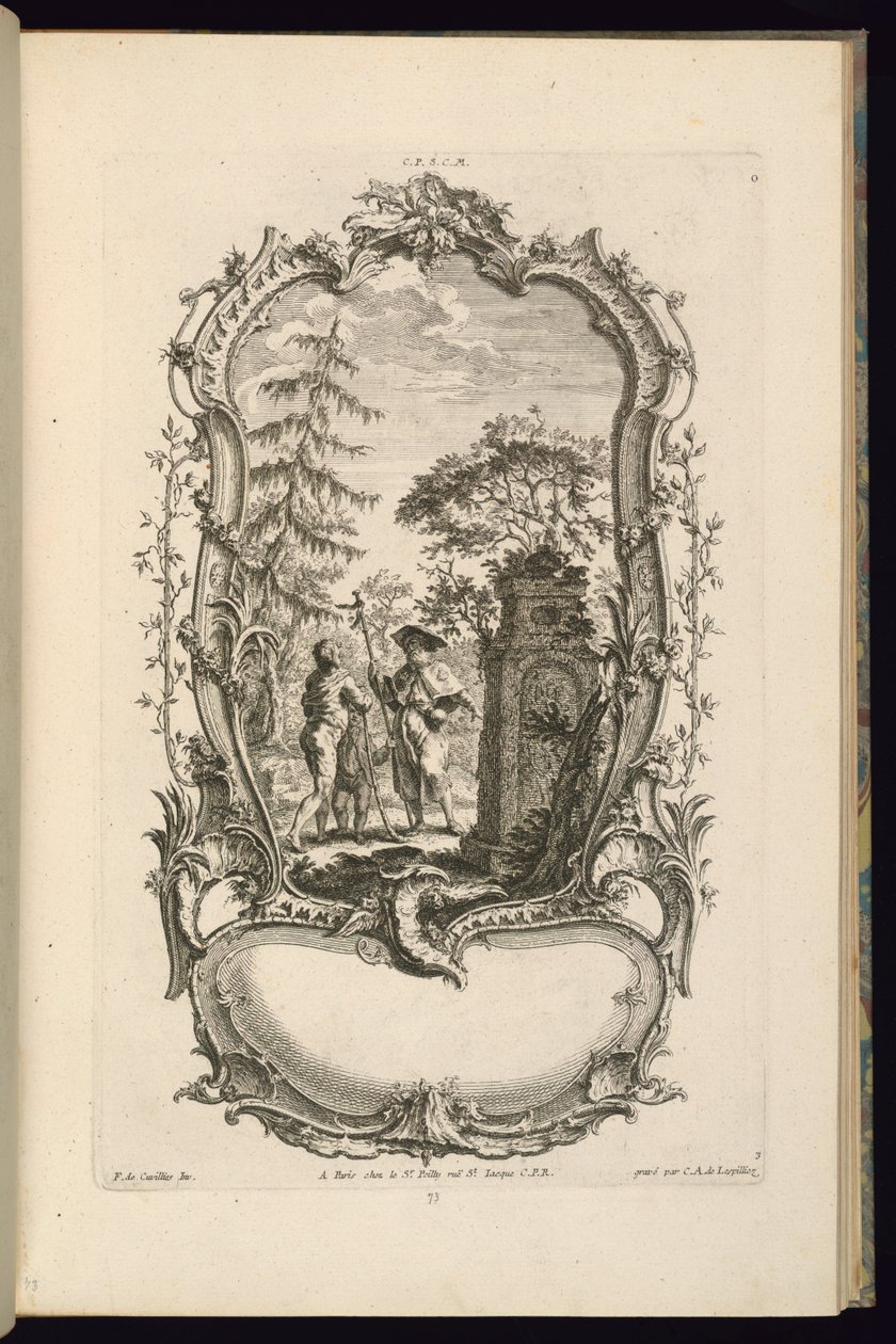 Design för en kartusch med stora och små fack av François de Cuvilliés the Elder