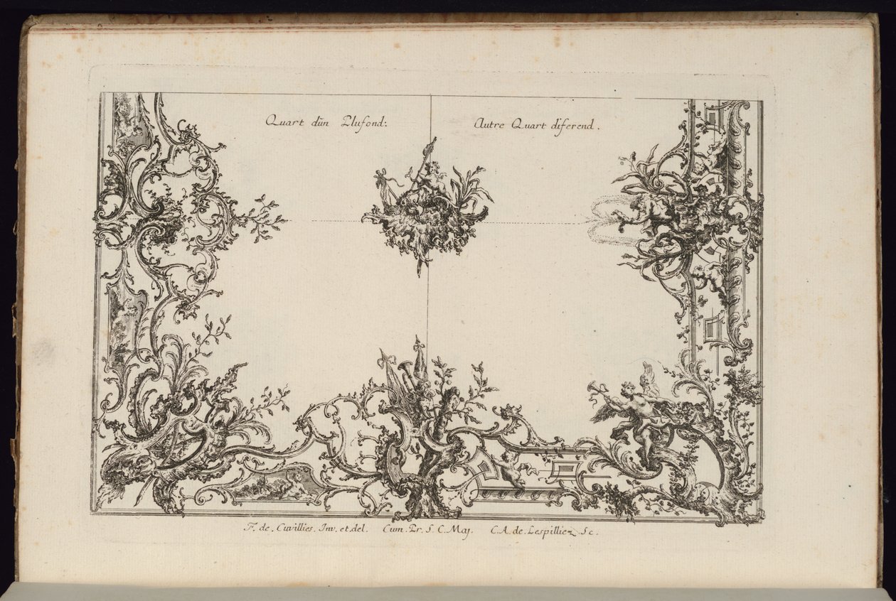 Two Quarters of a Ceiling, New Book of oregelbundna tak av François de Cuvilliés the Elder