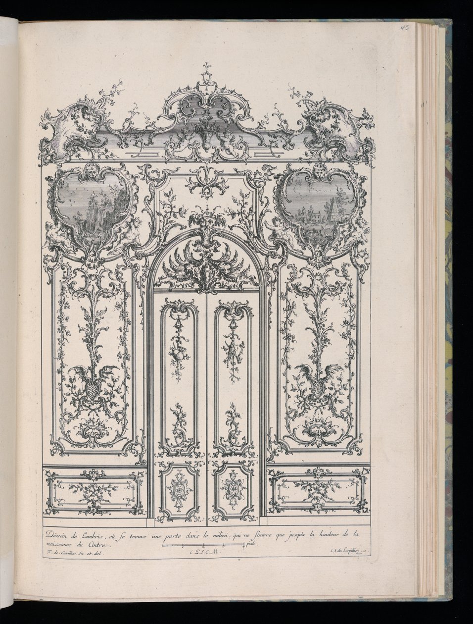 Vägg med dubbeldörr, Livre de Lambris (Book of Wainscoting) av François de Cuvilliés the Elder