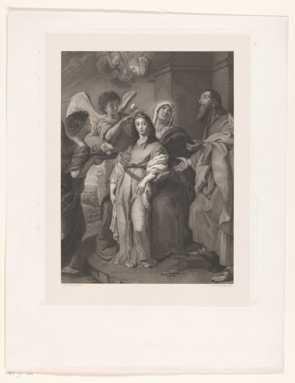 Maria som ung kvinna, prydd av änglar i närvaro av Joachim och Anna av François de Meersman