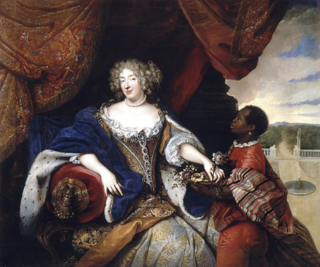 Porträtt av Elizabeth Charlotte av Palatine med sin slav av Francois de Troy