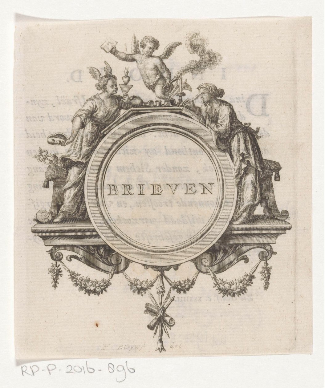 Allegorisk gestalt och skrivande kvinna Bokstäver (titel på objekt) av François van Bleyswijck
