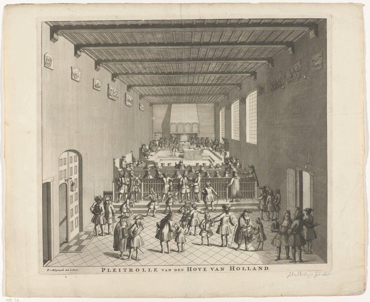 Domstol i Holland i session, ca 1700 Pleitrolle van den Hove av Holland (titel på objekt) av François van Bleyswijck