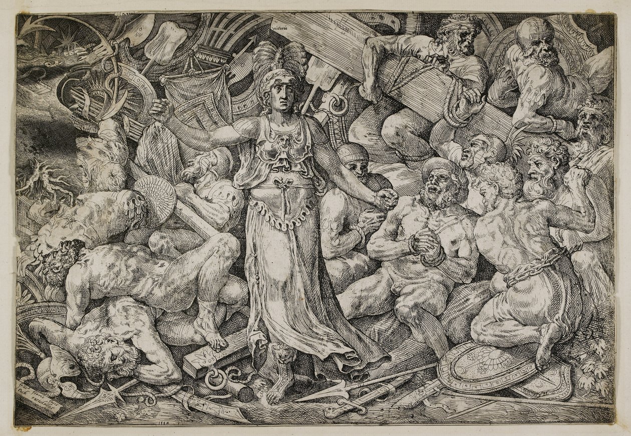 Victoria omgiven av fångar och troféer, 1552 av Frans Floris