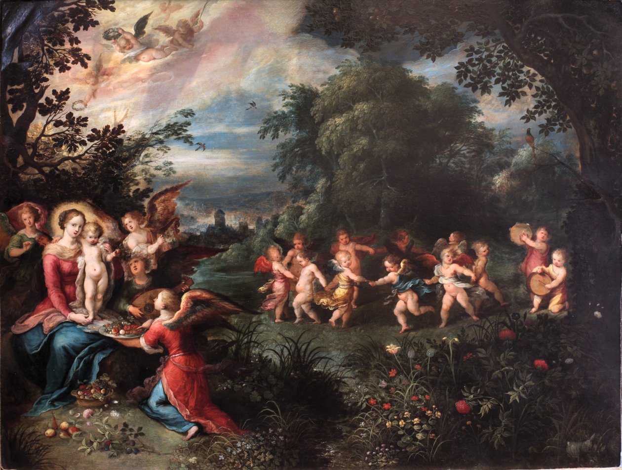 Virgin och barn i ett landskap av Frans II Francken the Younger