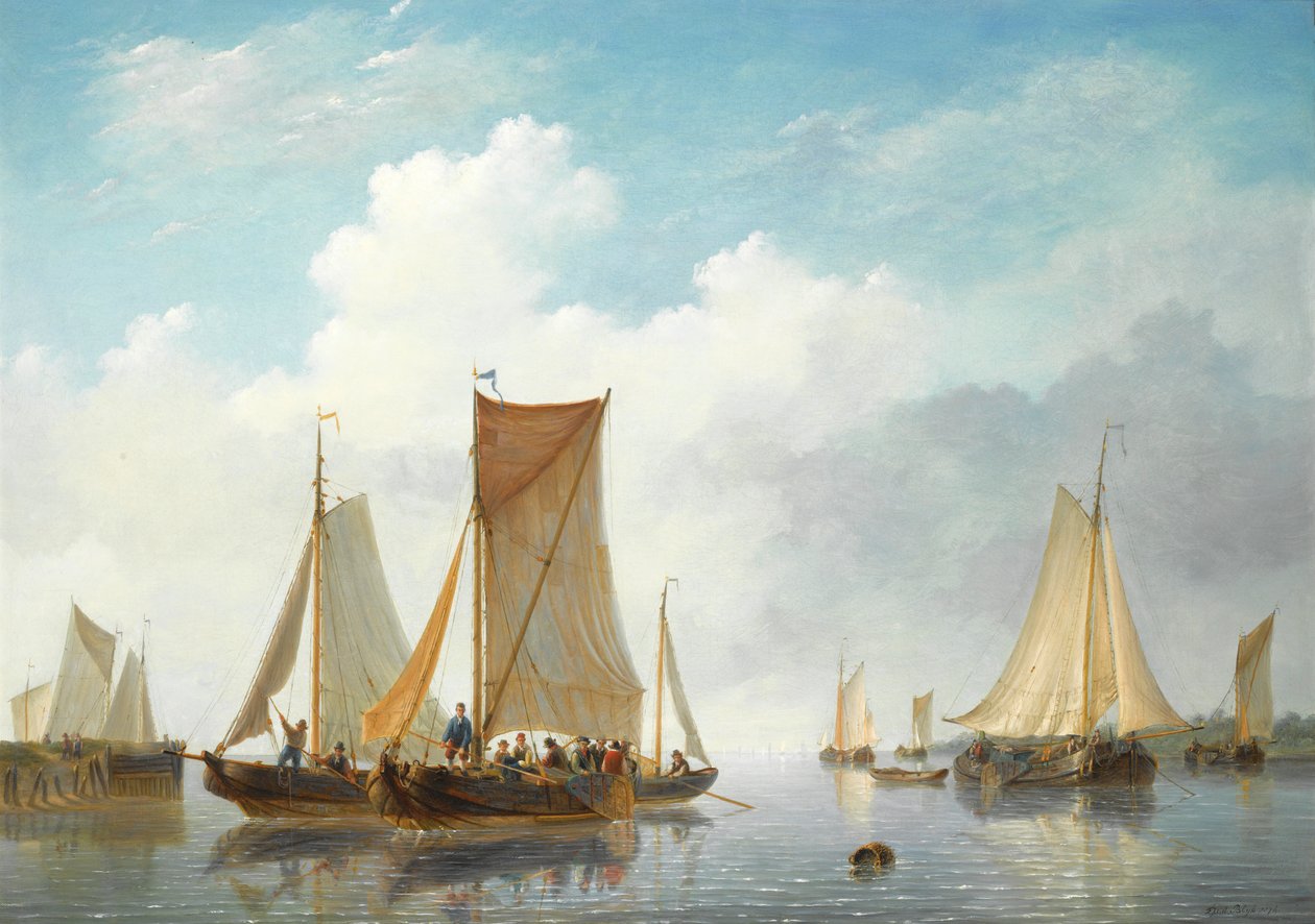 Flodmynning med fartyg i lugnt vatten av Frans Jacobus van den Blijk