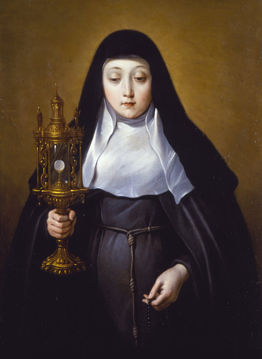 St Claire håller en monstrans med eukaristin (olja på koppar) av Frans Luyckx or Leux