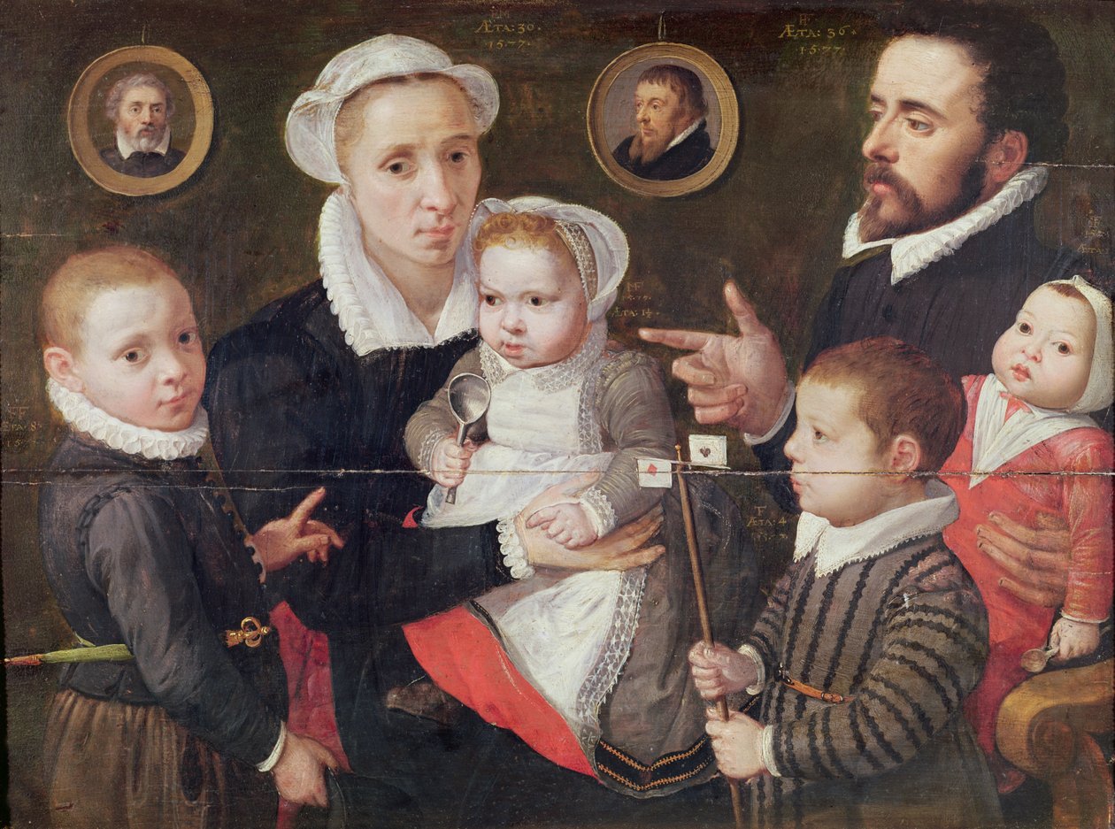 Porträtt av en familj: föräldrar med sina barn och förfäder, 1577 av Frans Menton d