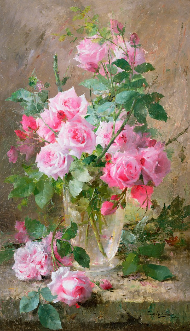 Stilleben med rosor i en glasvas av Frans Mortelmans