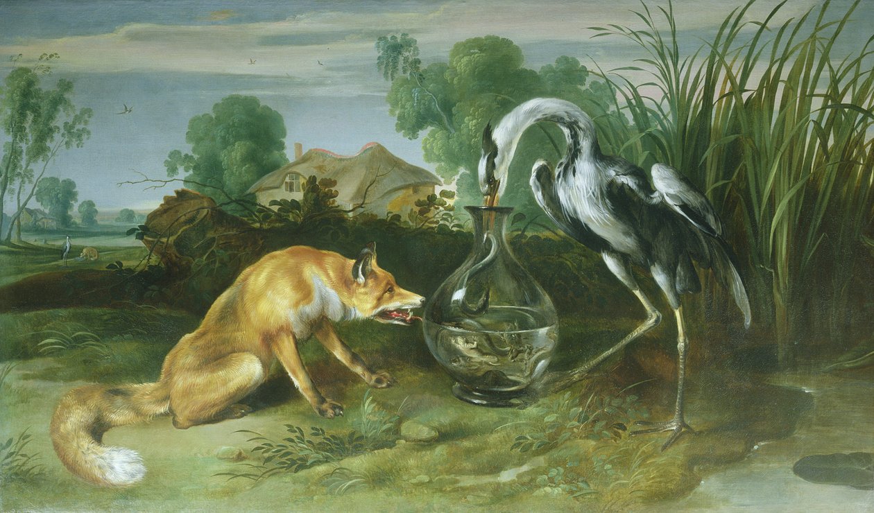 Räven och tranan från Aesops fabler av Frans Snyders or Snijders