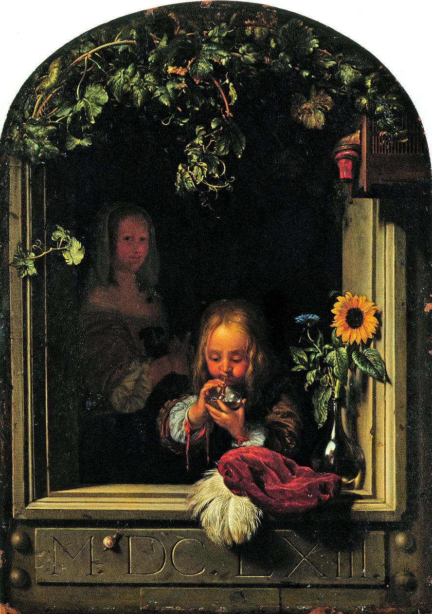 Pojke blåser bubblor av Frans van Mieris