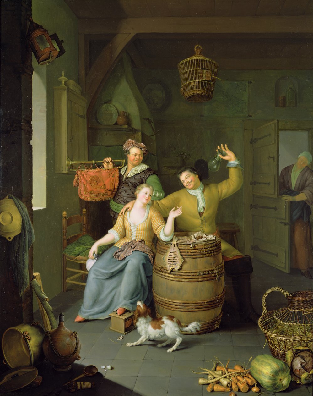 Interiör med ett par som firar av Frans van Mieris