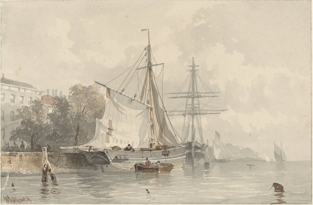 Segelfartyg i land av Frans Arnold Breuhaus de Groot