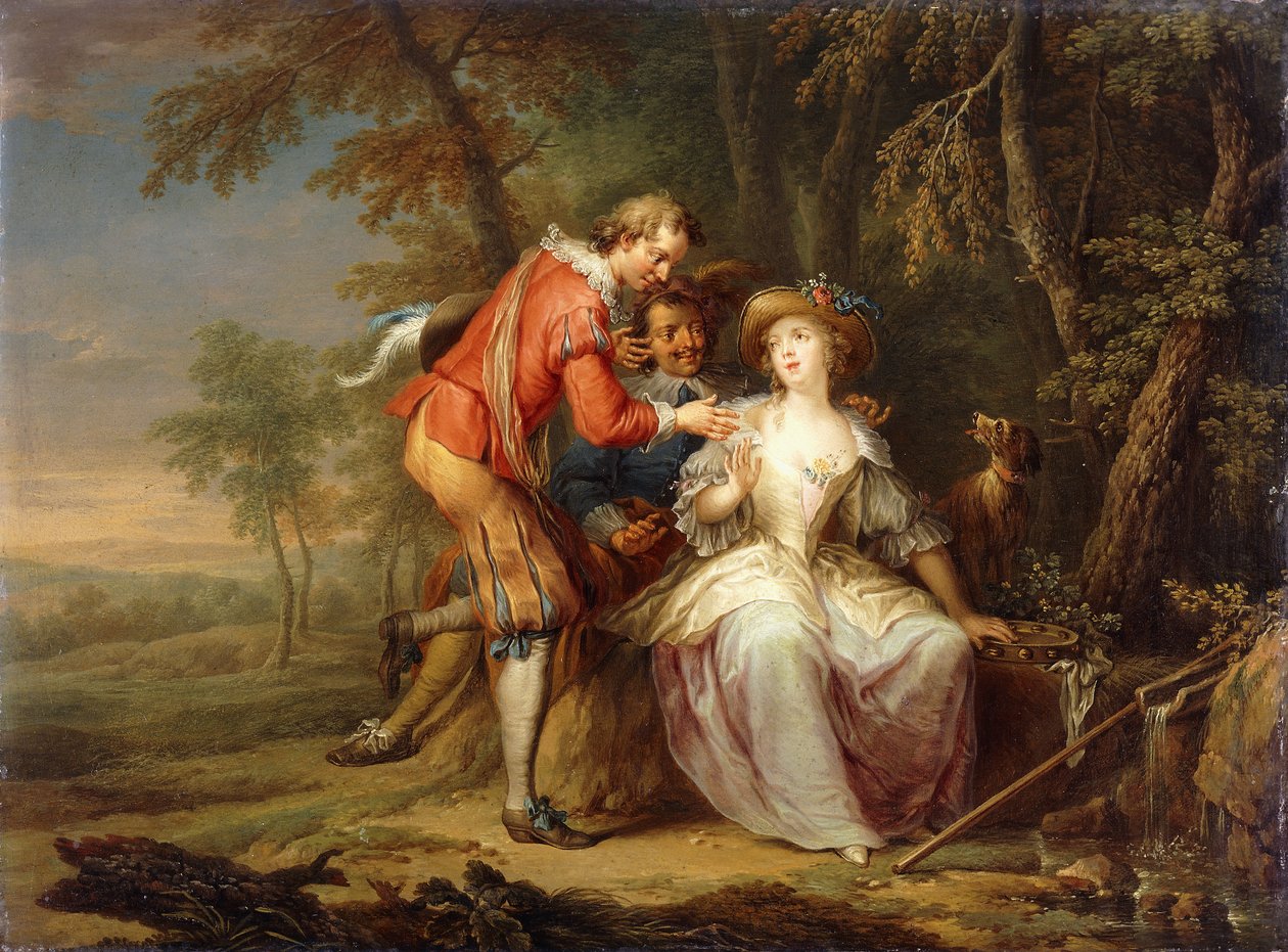 Amorösa allegoriska scener i skogslandskap, av Frans Christoph Janneck