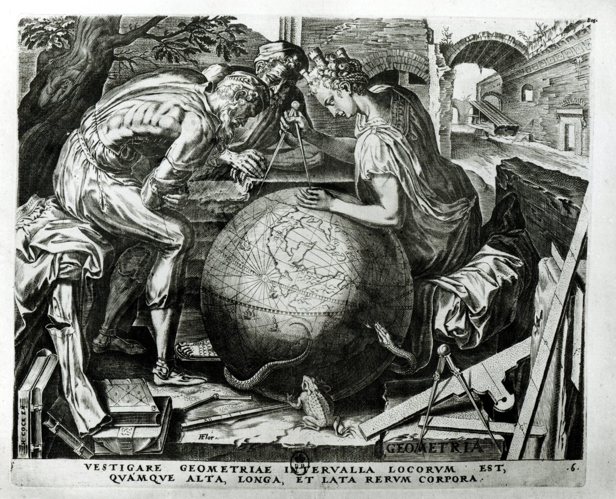 Geometri, graverad av Hieronymus Cock (ca 1510-70) av Frans Floris