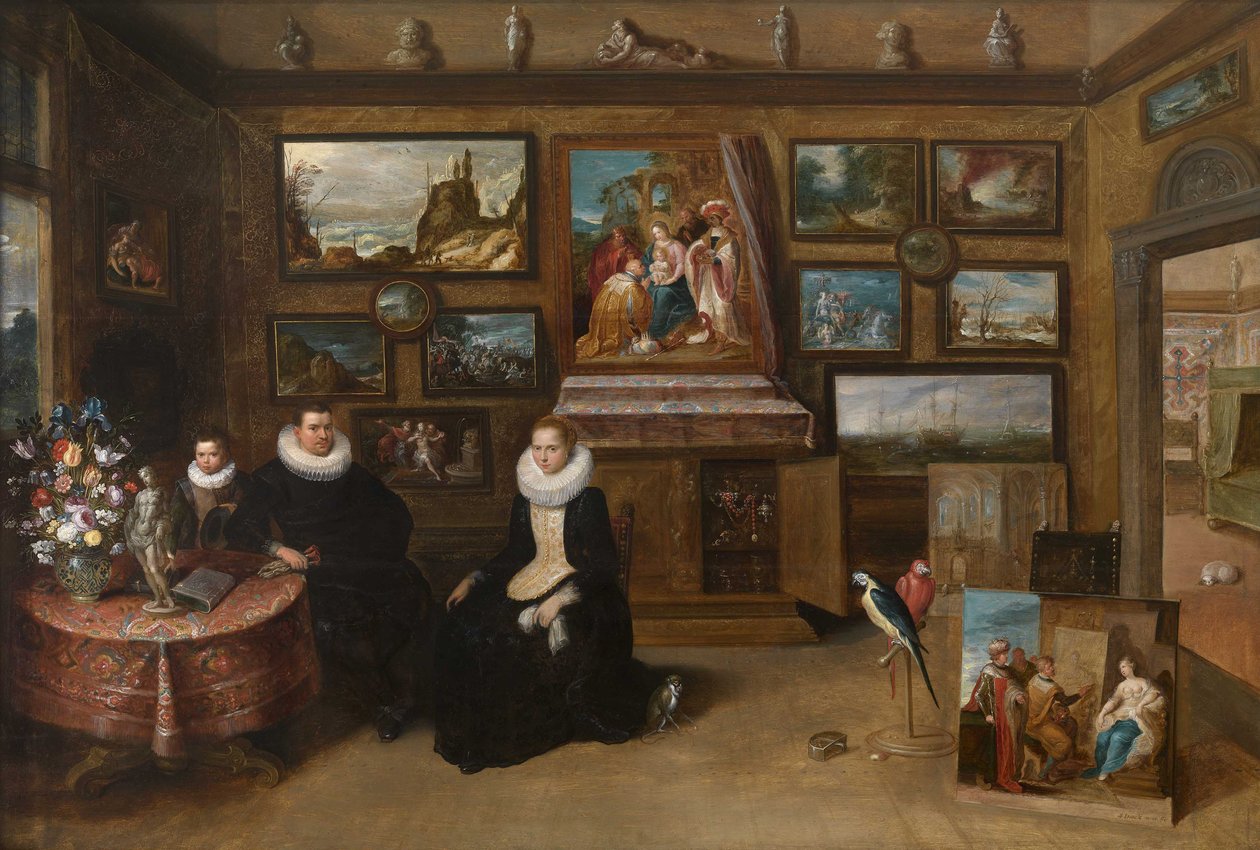 Kunstkammaren med ett gift par och deras son, 1600-talets första tredjedel. av Frans Francken the Younger