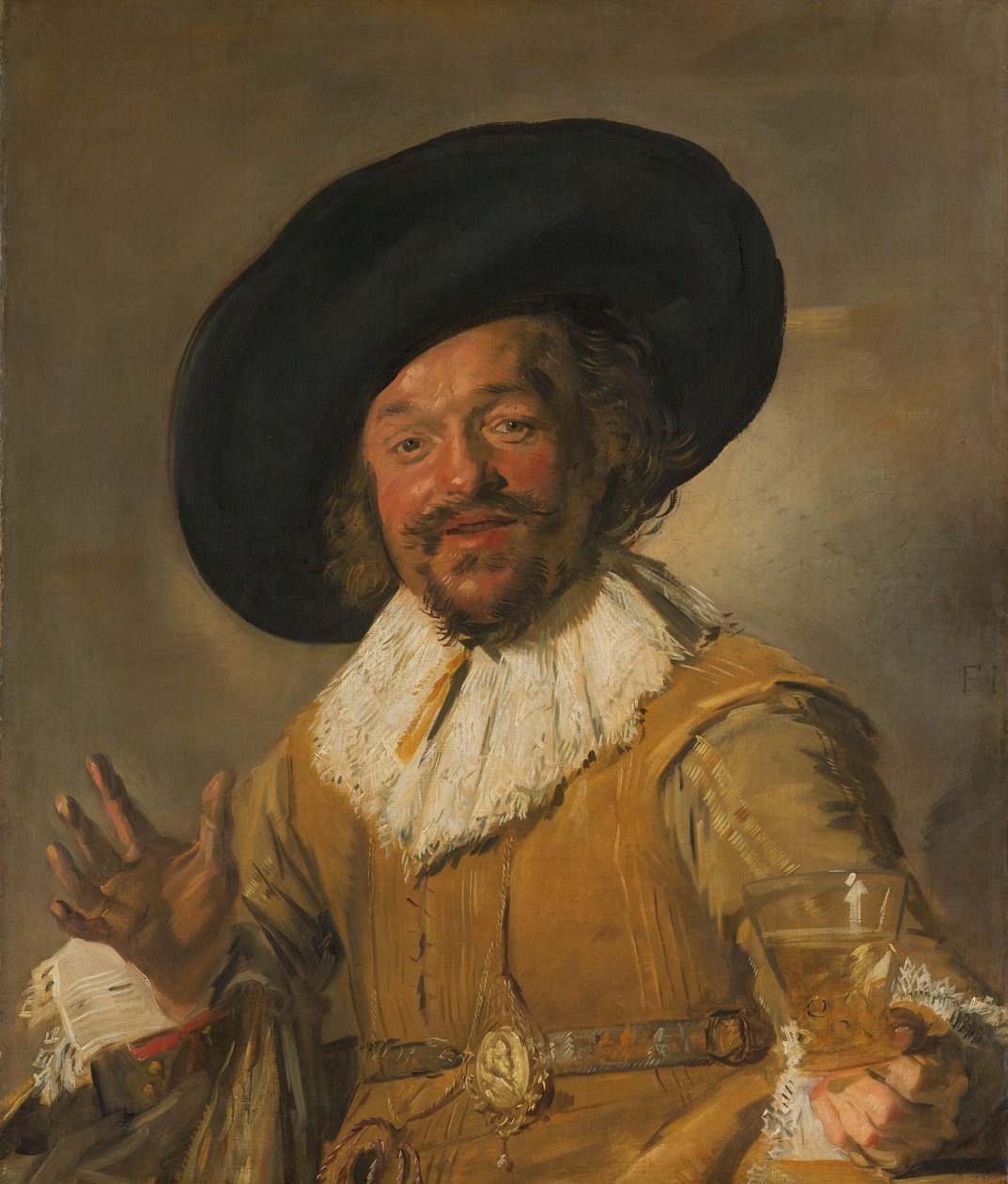 En milisman som håller en Berkemeyer, känd som "den glada drinkaren" En medborgargarde som håller i en Berkemeier, känd som "The Merry Drinker" av Frans Hals