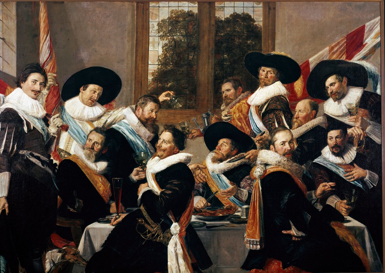 Bankett för officerarna i kåren av Saint Adrien av Haarlem Målning av Franz Hals (ca 1580-1666) 1627 Sön. 266,5x183 cm Haarlem, Frans Hals Museum, Holland av Frans Hals