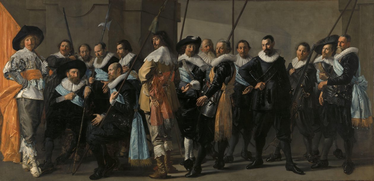 Miliskompani i distrikt XI under befäl av kapten Reynier Reael, känd som "Det magra kompaniet" Officerare och andra gardister från XI:e distriktet i Amsterdam, under befäl av kapten Reijnier Reael och löjtnant Cornelis Michielsz Blaeuw, av Frans Hals