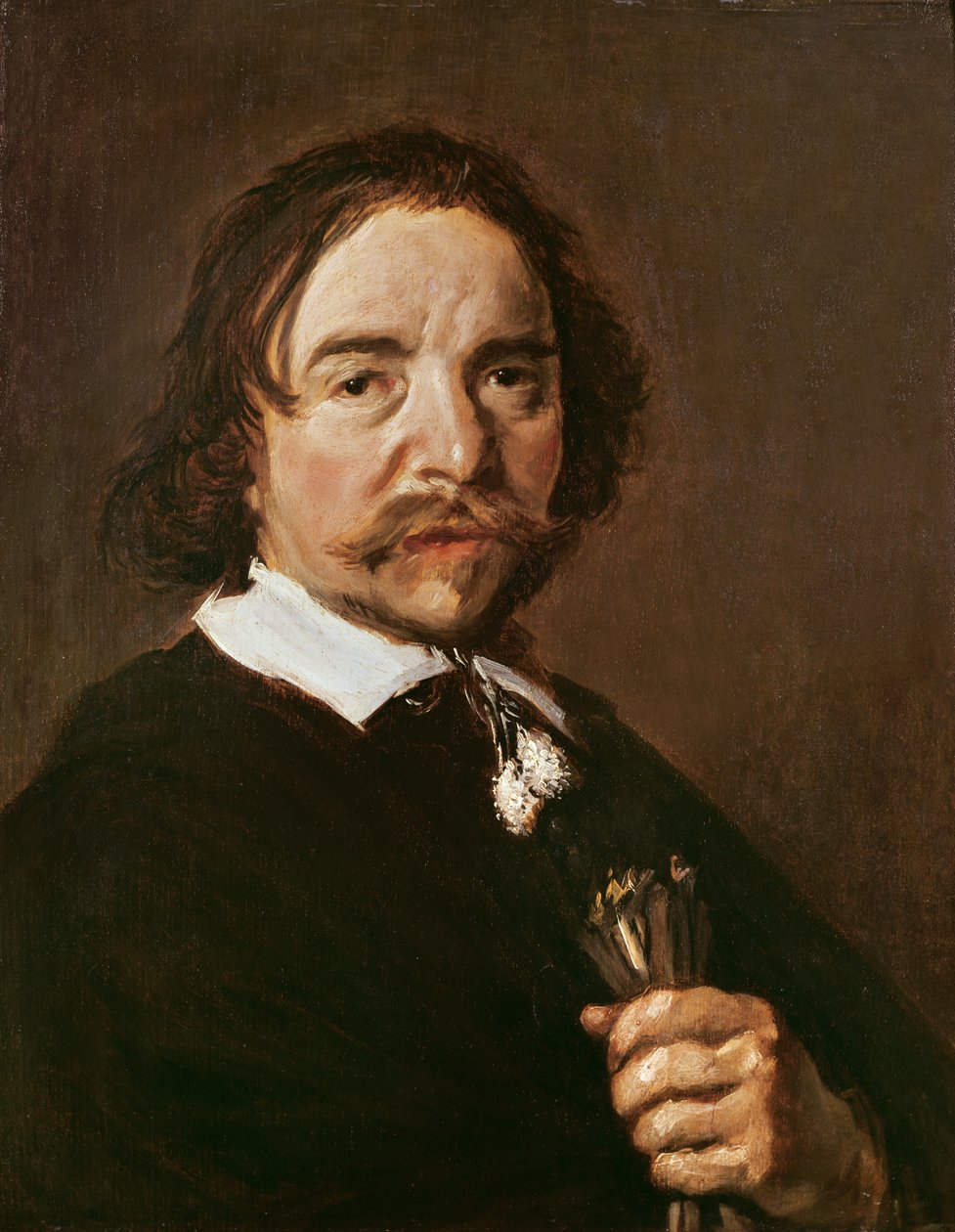Porträtt av en man med en handske och svart hår, c.1657 av Frans Hals