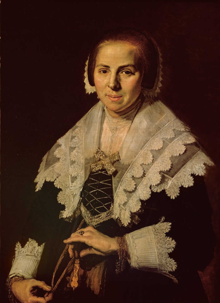 Porträtt av en kvinna med en fläkt, 1640 av Frans Hals