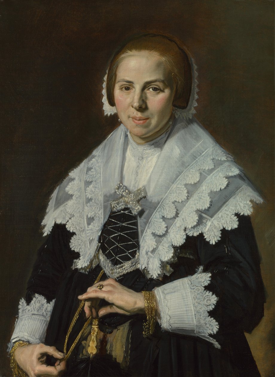 Porträtt av en kvinna med en fläkt, ca. 1640 av Frans Hals