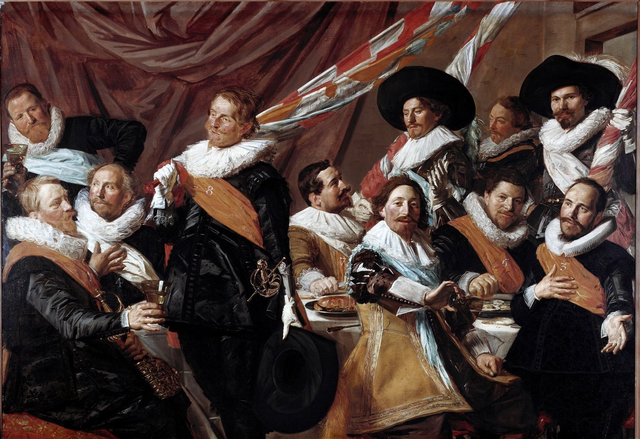 Banketten för officerarna i bågskyttarkåren Saint George of Haarlem Målning av Franz Hals (ca 1580-1666) 1627 Sön. 179 x 257,5 cm Haarlem, Frans Hals Museum, Holland av Frans Hals