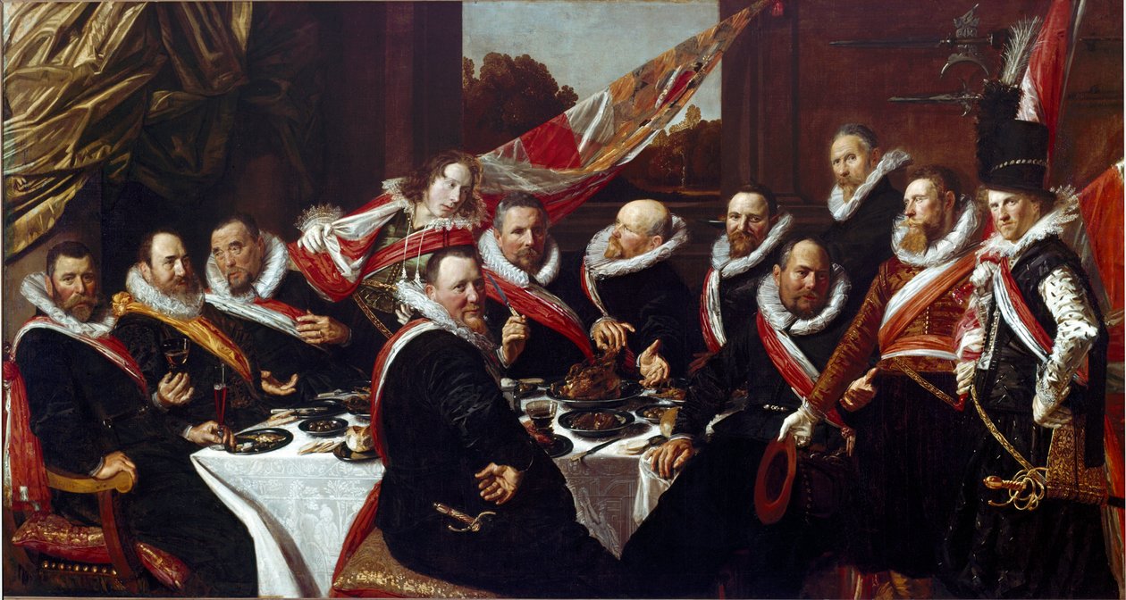 Banketten för officerarna i Corps of Archers of Saint George of Haarlem Målning av Frans Hals (ca 1580-1666) 1616 Sön. 170 x 120 cm Haarlem, Frans Hals Museum, Holland av Frans Hals