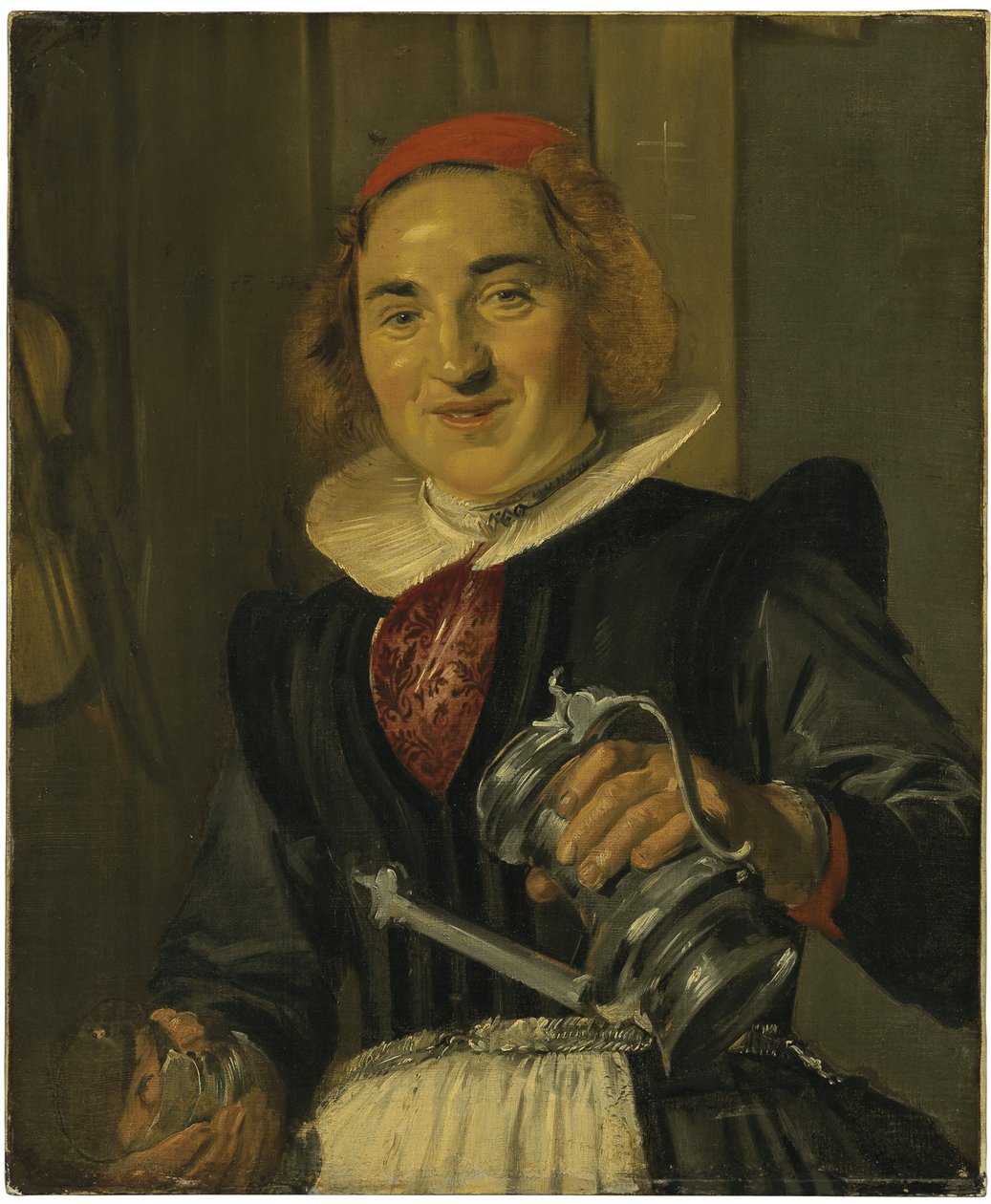 Ung kvinna som håller ett glas och en flagga av Frans Hals
