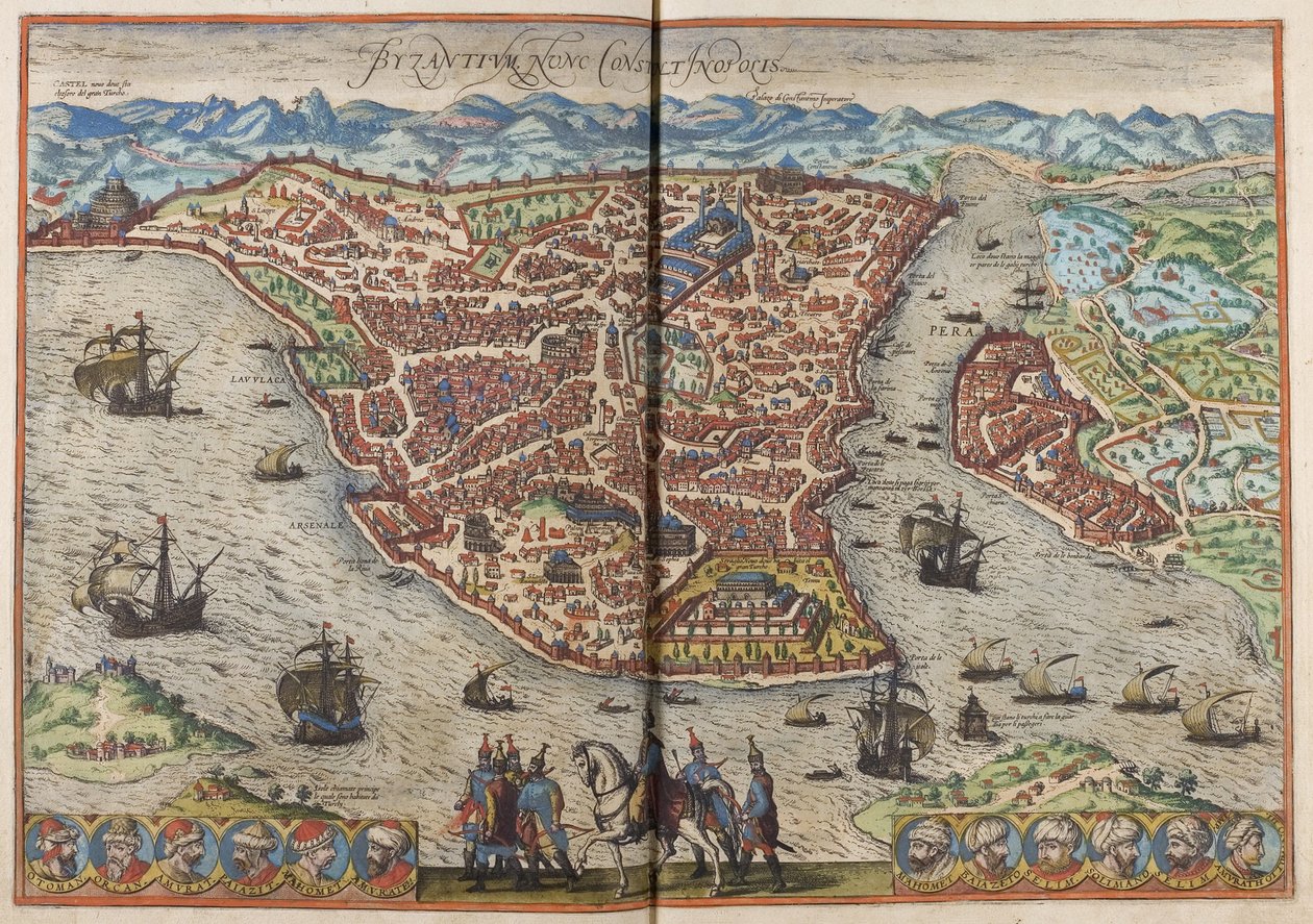 Bysans. Constantinopolis Från: Cities of the World, 1572 av Frans Hogenberg