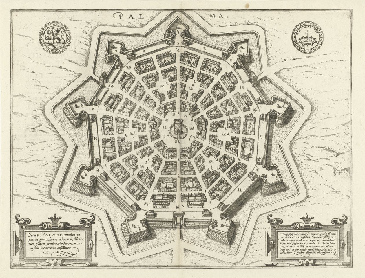 Karta över Palmanova Palma (titel på objekt) av Frans Hogenberg